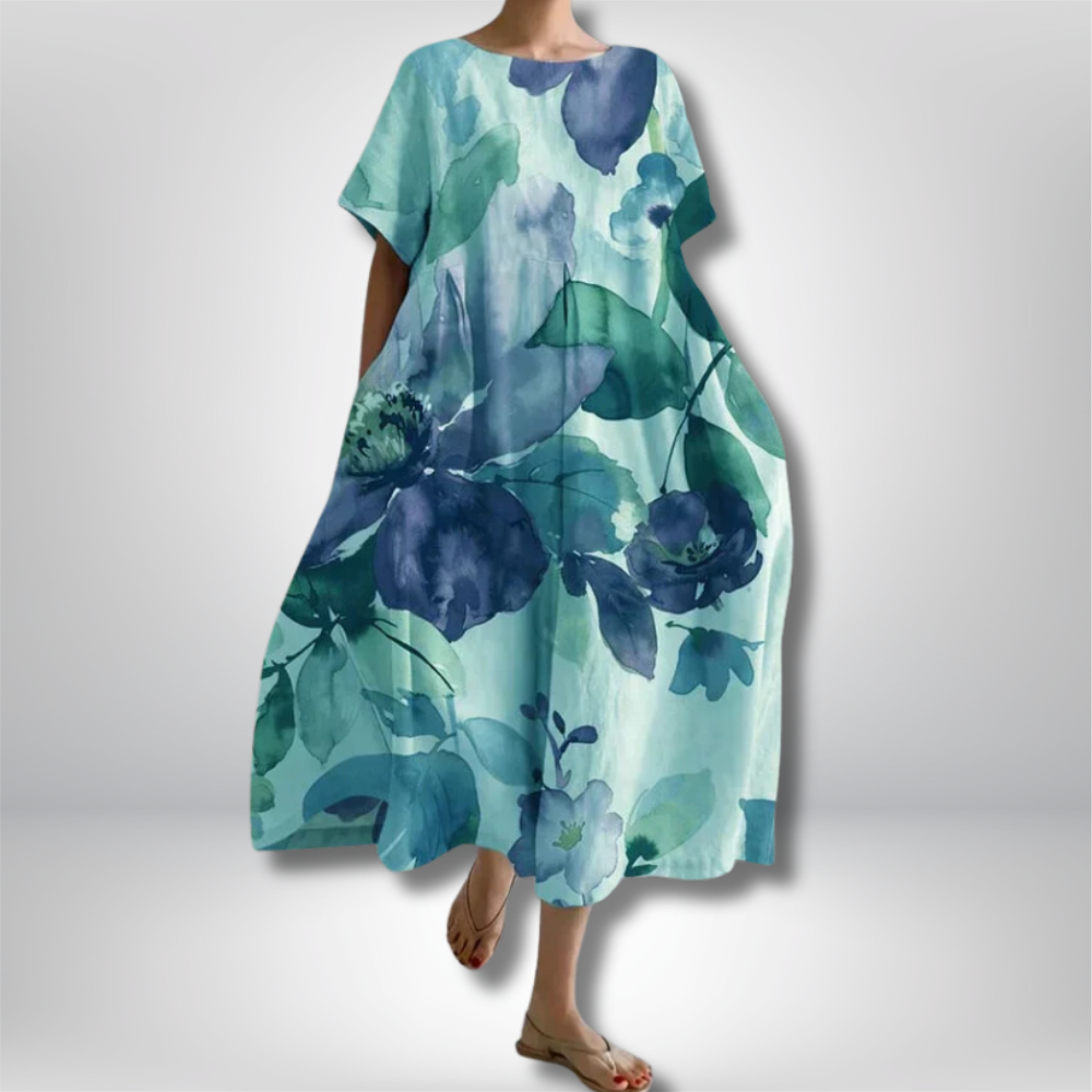 Francisca -Loose women's dress with botanical floral pattern