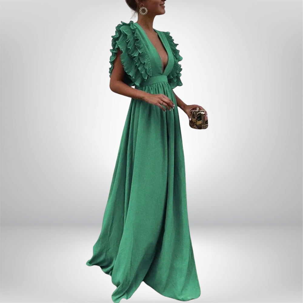 Ana - Elegant dress with V-neck and ruffled sleeves