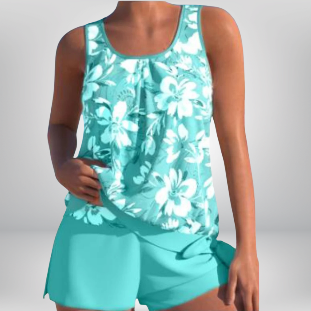 Adalina - Two-tone floral print tankini set for women