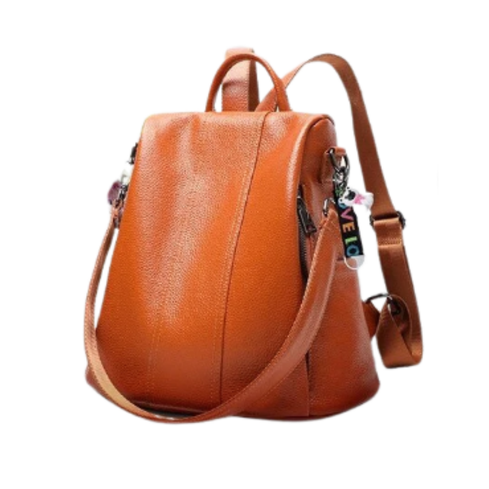 Leather backpack with anti-theft protection