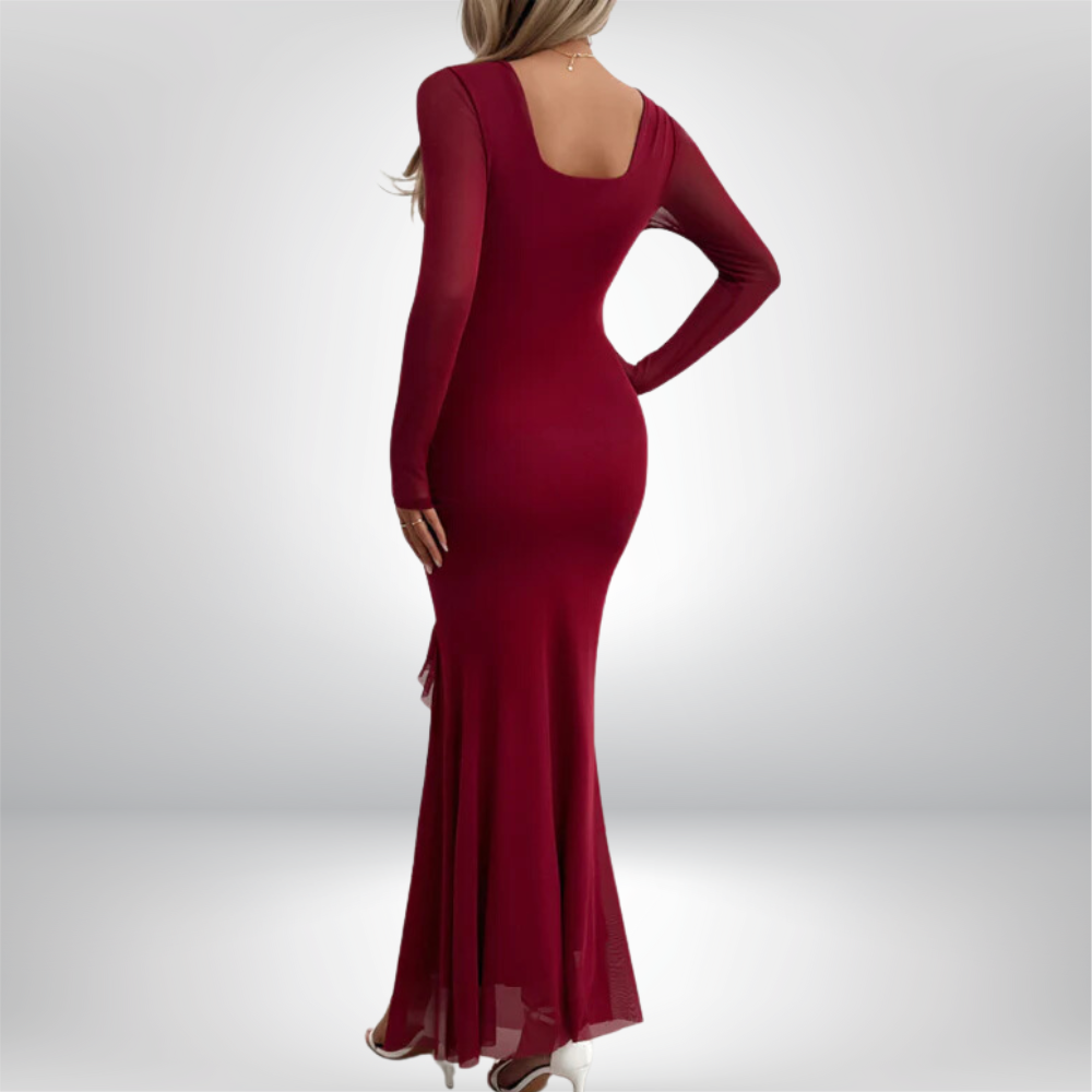 Aira - V-Neck Maxi Dress with Ruffle Detail Long Sleeve