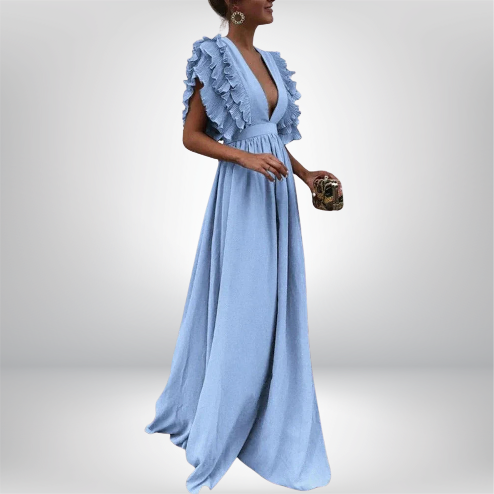 Ana - Elegant dress with V-neck and ruffled sleeves