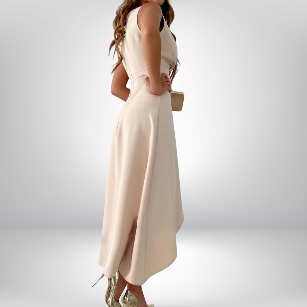 Marie - Surplice V Neck Frill Midi Dress with Slit