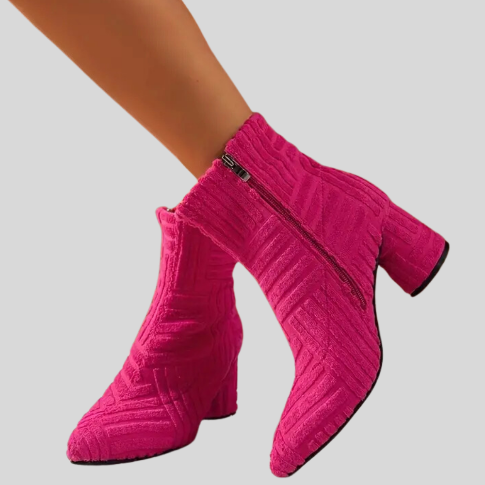 Women's Solid Color Block Heel Boots