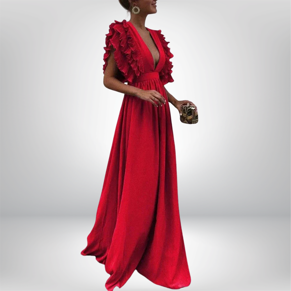 Ana - Elegant dress with V-neck and ruffled sleeves