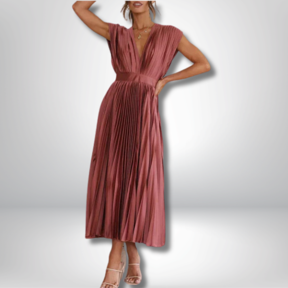 Aria - Maxi Dress with V-neck and Pleats