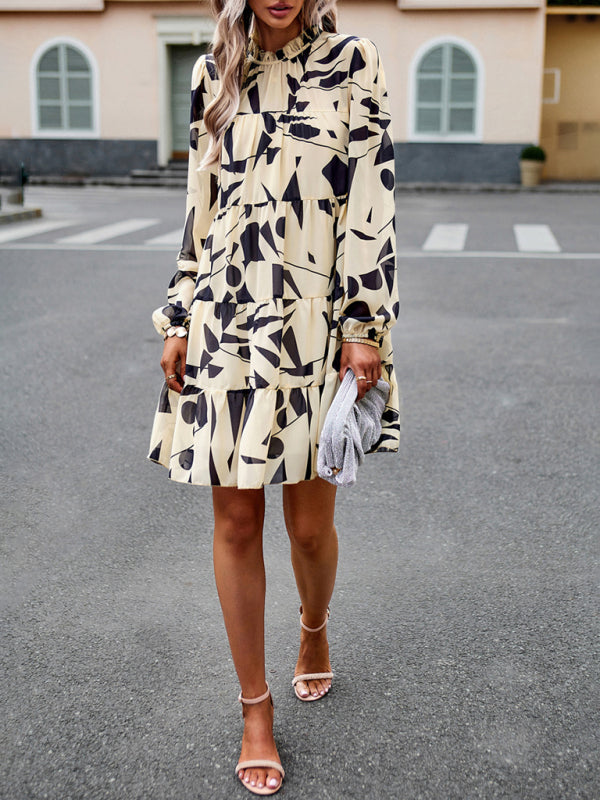 Eeva - Floral Print Long-Sleeved Dress with Tiered Design