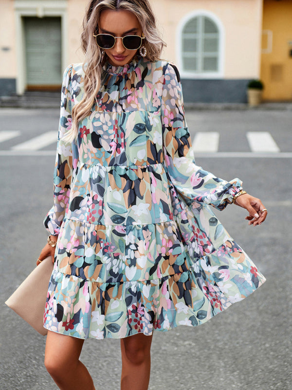 Eeva - Floral Print Long-Sleeved Dress with Tiered Design