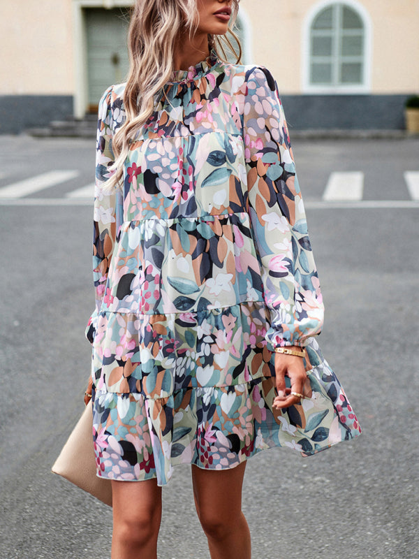 Eeva - Floral Print Long-Sleeved Dress with Tiered Design