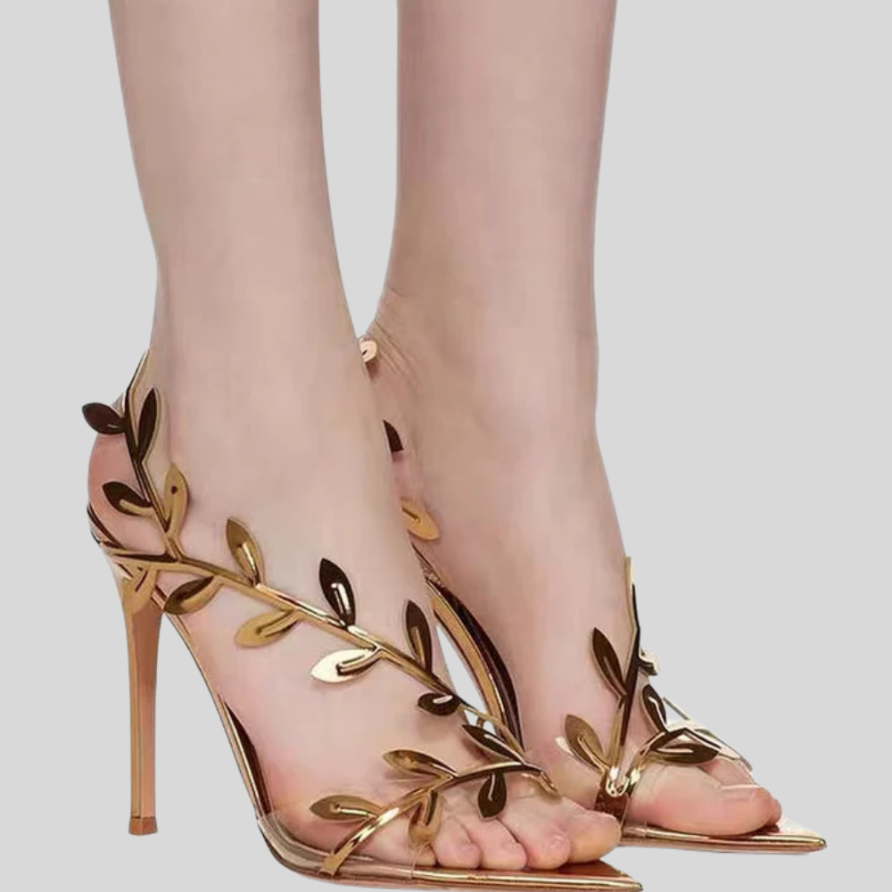 Carline | Elegant Gold Leaf High Heels For Women